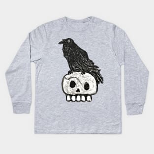 Nevermore Raven On Skull Kids Long Sleeve T-Shirt